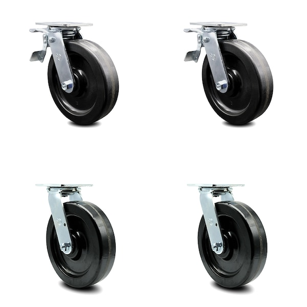 8 Inch Phenolic Swivel Caster Set with Ball Bearing 2 Total Lock Brake SCC
